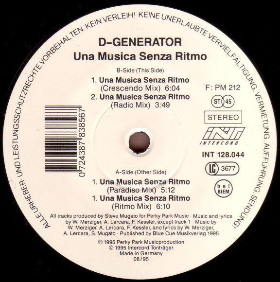 D-GENERATOR - Una Musica Senza Ritmo - 12 inch x 1